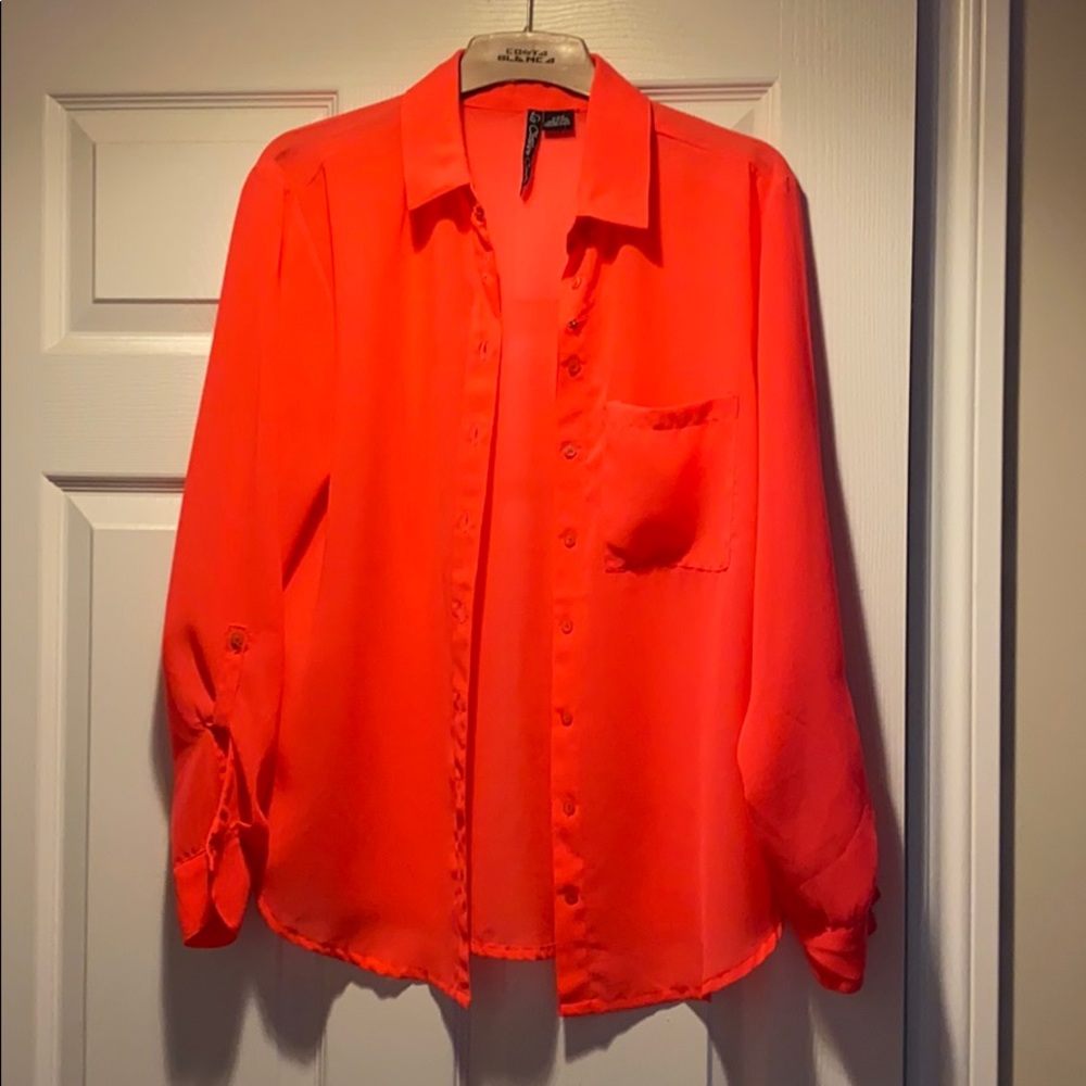 Hot pink flowy dress shirt